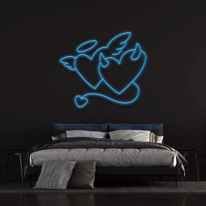 Angel and Devil Hearts Neon Sign