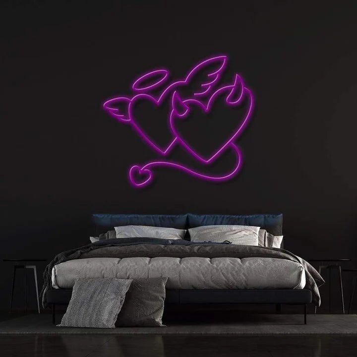 Angel and Devil Hearts Neon Sign